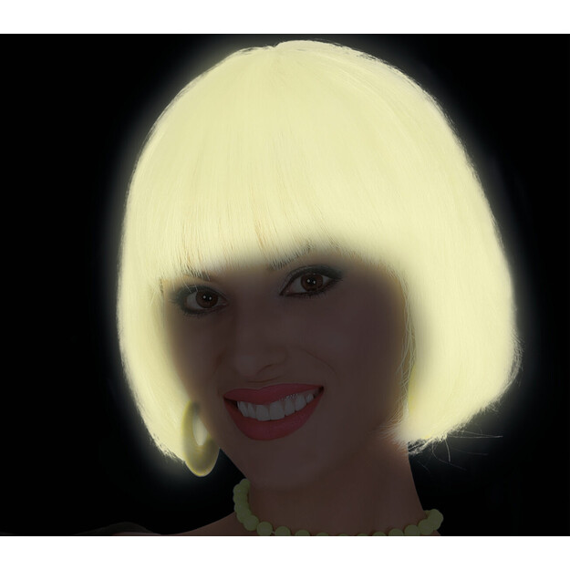 Lyhyt valkoinen pimeässä hohtava peruukki