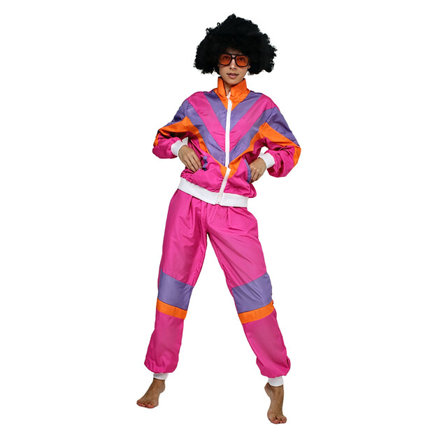 80-ųjų stiliaus rožinis sportinis kostiumas