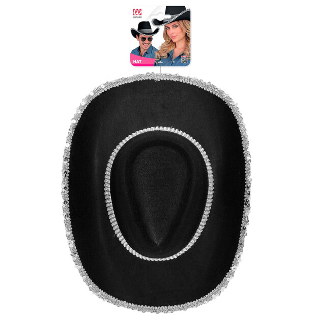 Melna kaubojiska cepure ar spīdumiņiem