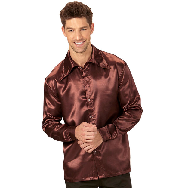 70-ųjų disko rudi satino marškiniai vyrams