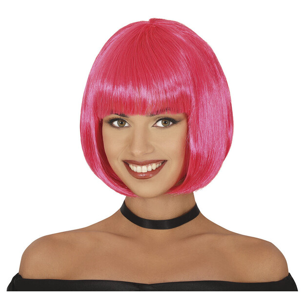 Rožinis trumpas perukas