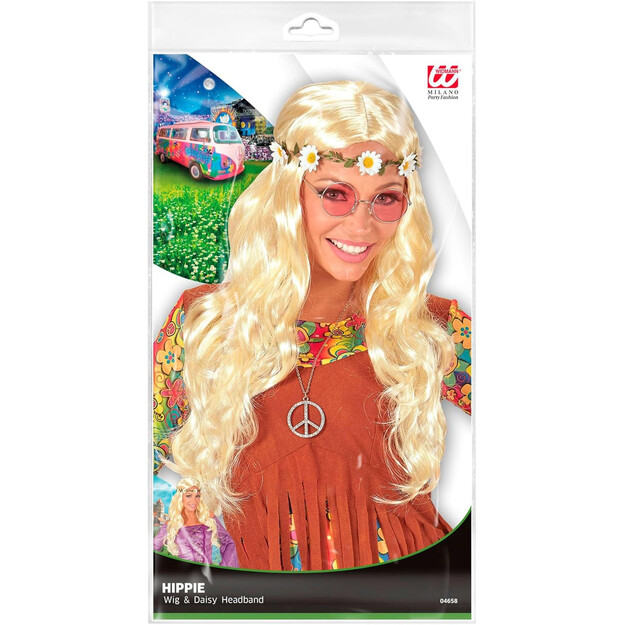 Võluv blond hipi parukas koos karikakra peapaelaga – ideaalne keskaegseks hõnguks!
