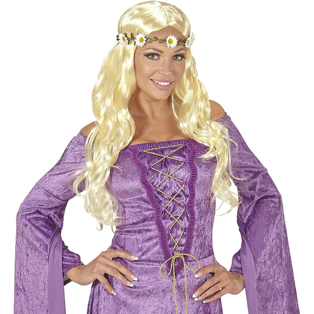 Võluv blond hipi parukas koos karikakra peapaelaga – ideaalne keskaegseks hõnguks!