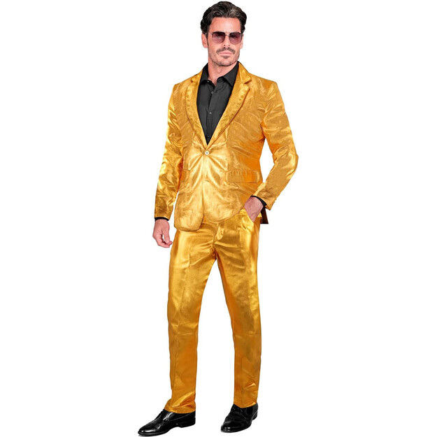 Spindėkite ryškiai bet kokiame renginyje su žėrinčiu Mr. Gold šventiniu kostiumu vyrams!