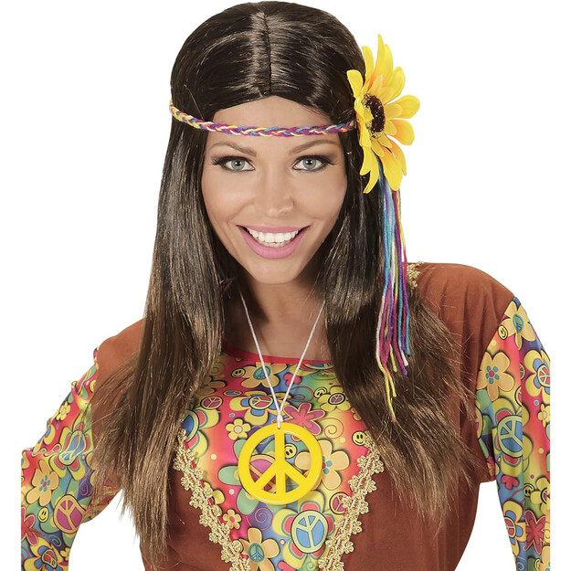 Stiilne pruun hipi paruk koos erksa päevalille peapaelaga