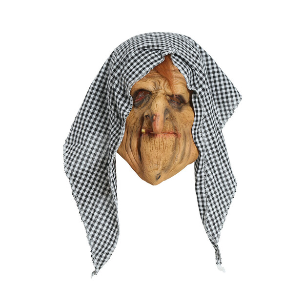 Lateksinė raganos kaukė su gobtuvu