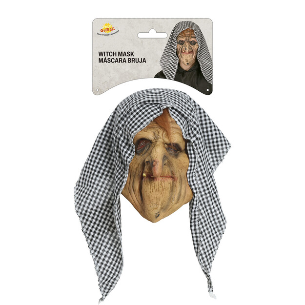 Lateksinė raganos kaukė su gobtuvu