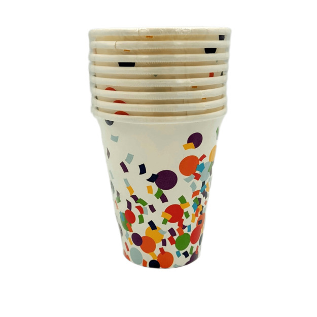 Švęskite stiliaus: \'Konfeti\' vienkartiniai puodeliai, 250 ml (8 vnt. paketas)