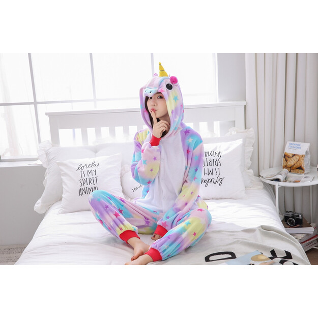 Gyvybingas ir fantastingas vienaragio pliušinis kombinezonas suaugusiems