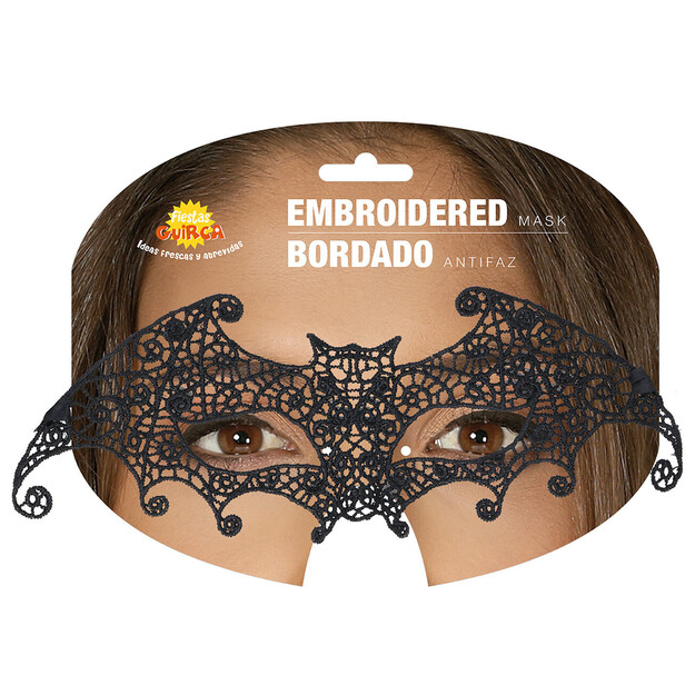 Juoda siuvinėta šikšnosparnio kaukė