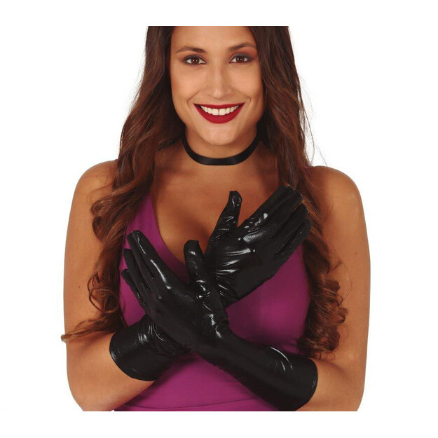 Mustat metallinhohtoiset käsineet, 40 cm