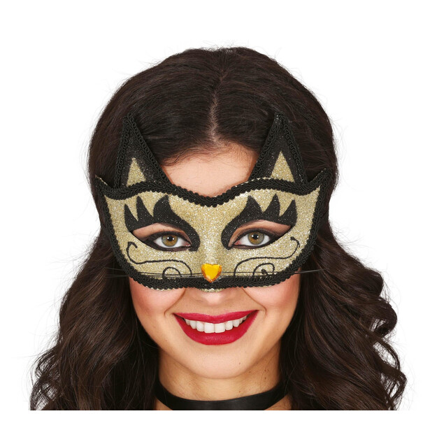 Auksinė blizganti katės kaukė