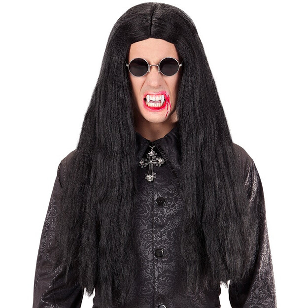 Juodas ilgas vampyro stiliaus perukas